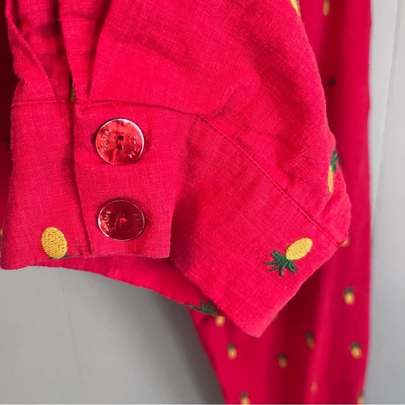 Farm Rio Embroidered Pineapples Red Jumpsuit size L linen blend halter top - Picture 6 of 16